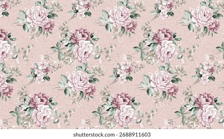 Patrón sin fisuras de delicadas rosas dibujadas por pinturas sobre papel. Impresión elegante para el diseño textil y la decoración.