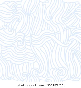 Seamless pattern of delicate striped motif, waves, spirals,  doodles,   stripes, hole. Hand drawn.