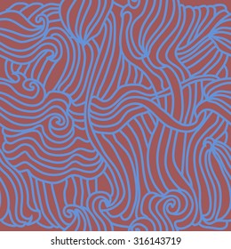 Seamless pattern of delicate striped motif,waves, spirals, doodles,   stripes, hole. Hand drawn.