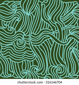 Seamless  pattern of delicate striped motif,waves, spirals,  doodles,   stripes, hole. Hand drawn.