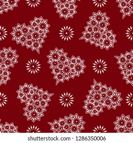 Seamless pattern delicate sweet lace heart on a red background