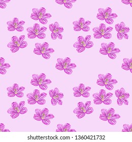 seamless pattern of delicate wildflowers in pink shades