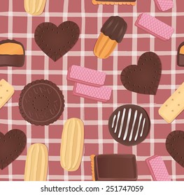 Seamless pattern with delicious chocolate chip cookies