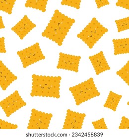 seamless pattern with delicious cookies rustic, cartoon funny characters background of crispy crackers, vector illustration with biscuit, food concept