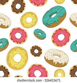 Seamless Pattern Of Delicious Donuts With Colorful Topping And Sprinkles