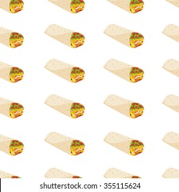 Seamless pattern with delicious mexican burrito