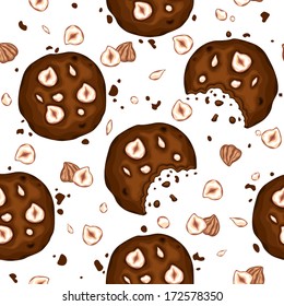Seamless pattern with delicious nut chip cookies