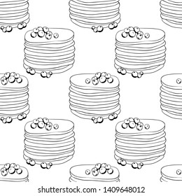 Seamless pattern of Delicious pancake with blueberry. Vector illustration on white background