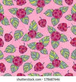Seamless pattern  of delicious raspberries