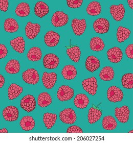 seamless pattern of delicious ripe raspberries