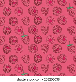 seamless pattern of delicious ripe raspberries