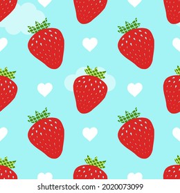 Seamless pattern with delicious strawberries on an airy background. Vector illustration. Cartoon style.