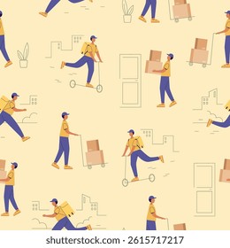 Seamless pattern with delivery service couriers
