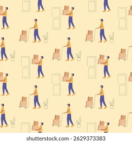 Seamless pattern with delivery service couriers
