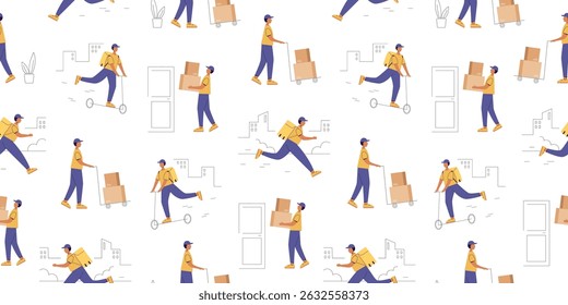 Seamless pattern with delivery service couriers