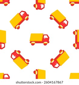 Seamless pattern of delivery trucks transporting goods, logistics and shipping industry