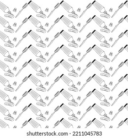 Seamless pattern. Dental background. Toothpaste, toothbrush, dental elements.