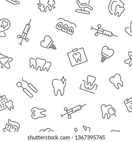 Seamless pattern with dental. Black and white thin line icons