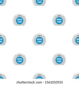 Seamless pattern with dental floss cartoon template isolated on white background. Teeth protection, oral care, dental health concept. Vector illustration for any design.