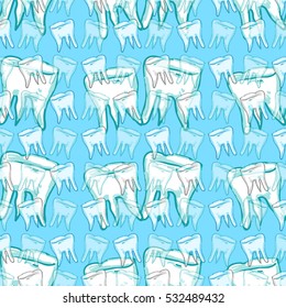 seamless pattern Dental tooth picture on blue vector illustration