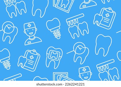 Seamless Pattern with Dentistry thin Line Icons. For your design of packaging, wallpaper, paper, fabric, wrapper. Vector illustration.