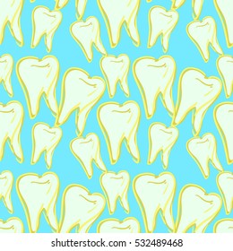 seamless pattern dentistry tooth close up picture on blue vector illustration