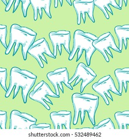 seamless pattern dentistry tooth  picture on green vector illustration
