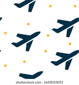 Padrão contínuo com ícone de avião de partida para design de viagem
