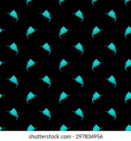 Seamless pattern depicting abstract bench blue bright azure color on a black background.