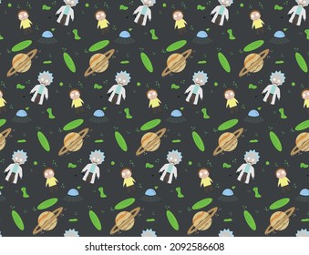 seamless pattern depicting the characters of the series Rick and Morty