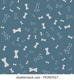 A seamless pattern depicting the contours of a dog and a bone. Vector.
