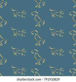 A seamless pattern depicting the contours of a dog and a bone. Vector.