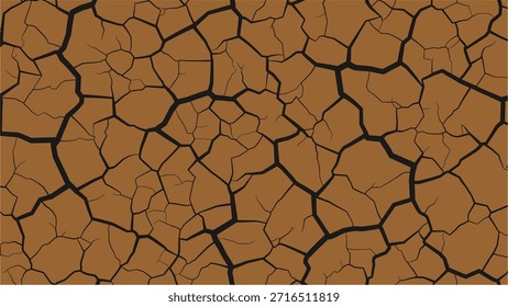 Un patrón sin fisuras que representa la tierra seca, agrietada marrón o barro, ilustrando las condiciones de sequía o un paisaje reseco. La intrincada red de fisuras oscuras crea una textura llamativa.