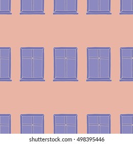 Seamless pattern depicting a  hand drawn wall of a house with windows Illustrator 8 format