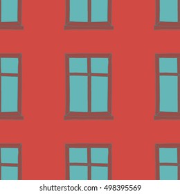 Seamless pattern depicting a  hand drawn wall of a house with windows Illustrator 8 format
