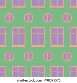 Seamless pattern depicting a  hand drawn wall of a house with windows Illustrator 8 format