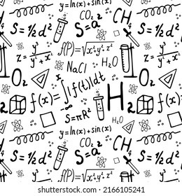 Seamless pattern depicting mathematical and chemical formulas 