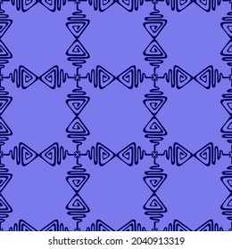 patrón sin costura que representa un ornamento de líneas espirales en forma de un adorno geométrico simétrico en tonos azules para la impresión en tela, ropa, embalaje y para la decoración interior 