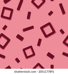 seamless pattern depicting simple geometric shapes arranged in a chaotic manner in red-pink tones for prints on fabrics, clothing, packaging and for interior decoration and other surfaces