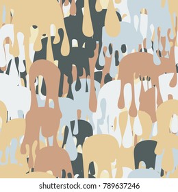A seamless pattern depicting a surface covered with multicolored vertically dripping stains. Fashionable camouflage.