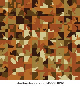 Seamless pattern. Desert camouflage made on the basis of a pixel pattern. Shades of sand and stone. Brown dominance.