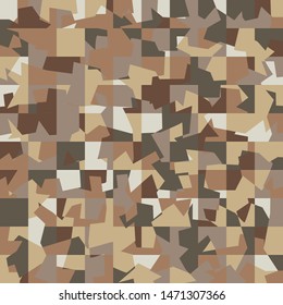 Seamless pattern. Desert camouflage made on the basis of a pixel pattern. Shades of sand and stone. Brown dominance.