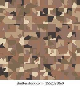 Seamless pattern. Desert camouflage made on the basis of a pixel pattern. Shades of sand and stone. Brown dominance.