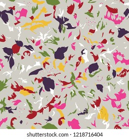 Seamless pattern design with abstract colorful shapes, modern repeat background for web and print, square composition scalable to all size.