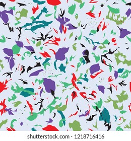 Seamless pattern design with abstract colorful shapes, modern repeat background for web and print, square composition scalable to all size.