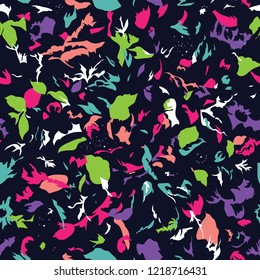Seamless pattern design with abstract colorful shapes, modern repeat background for web and print, square composition scalable to all size.