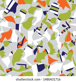 Seamless pattern design with abstract colorful shapes, modern repeat background for web and print, square composition scalable to all sizes