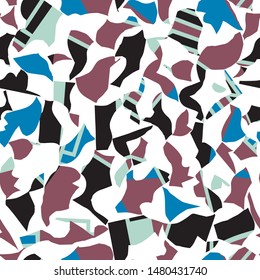 Seamless pattern design with abstract colorful shapes, modern repeat background for web and print, square composition scalable to all sizes