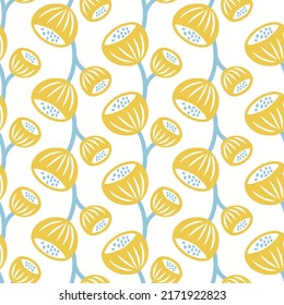 Seamless Pattern Design with abstract floral elements. Yellow flowers on cream background.