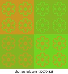 Seamless pattern design. Abstract flowers, geometric background. vector illustration. green and orange colors. Collection. Set.